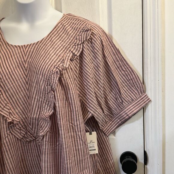 Terra & Sky Plus Size Short Sleeve Ruffle Woven Blouse Dusty Rose 3X (24W-26W) - Picture 12 of 16